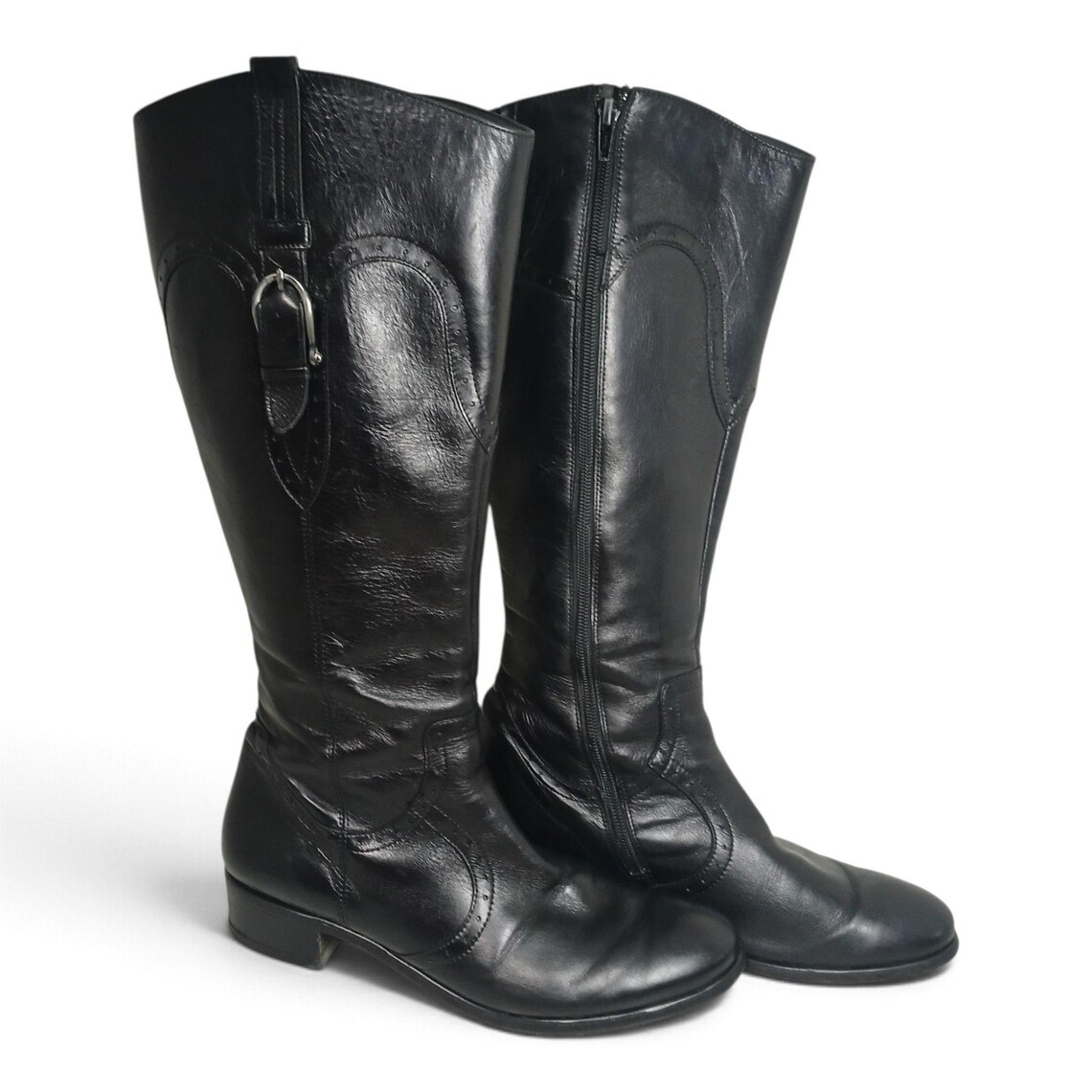 Paul Green Black Leather Tall Boots Restored Custom Sole Size 7 / US 10.5, foto 2 di 5