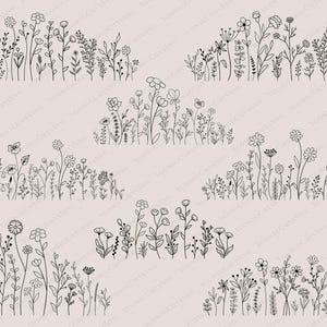 Wildflower Svg Bundle, Flower Meadow Svg, Flower Border SVG, Minimalistyczny bukiet kwiatów, Wildflower Clipart, Flower Sketch Svg