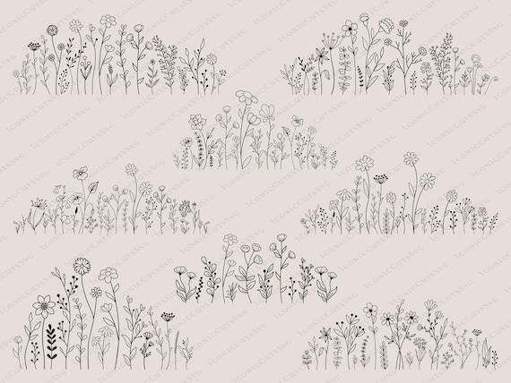 Wildflower Svg Bundle, Flower Meadow Svg, Flower Border SVG, Minimalist Flower Bouquet, Wildflower Clipart, Flower Sketch Svg