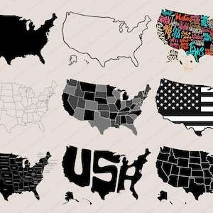 Karte der Vereinigten Staaten von Amerika, Farbe, Farbe, zum ausdrucken, USA US Sales Map, Tor-Tracker, Etsy Bestellkarte, sofortiger digitaler Download SVG Png Pdf