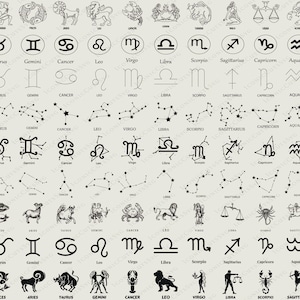 Zodiac Sign SVG Bundle, Celestial Horoscope Clipart, Stars, Astrology Constellation, Zodiac Symbols for Cricut & Silhouette, Gift Svg Files