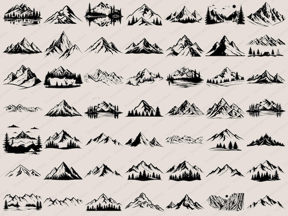 Mountains Svg Bundle, Mountain hand drawn svg, Forest Tree svg, Mountains File For Cricut, Travel Svg, Landscape Svg, Outdoors Adventure Svg