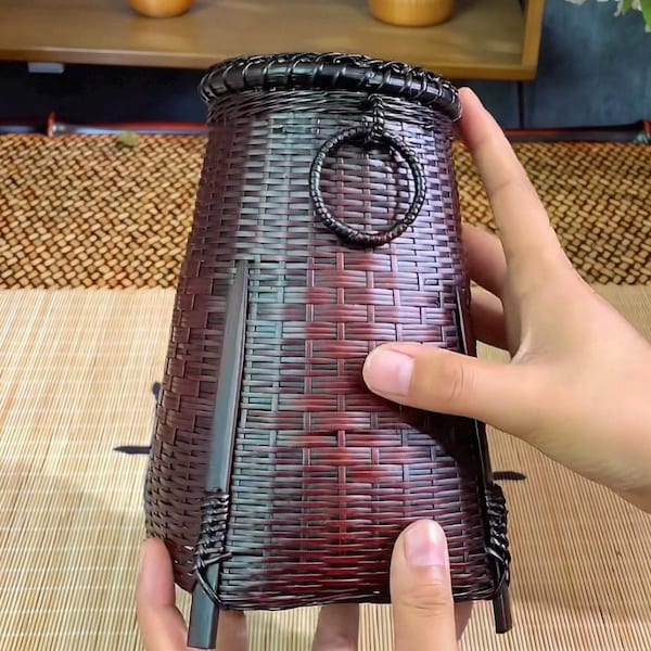 Handcrafted Bamboo Woven Flower Vase, Chinese Zen Table Centrepiece, Floral Arrangement Vessel