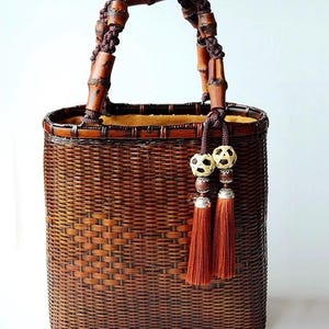 Handmade Woven Bamboo and Leather Backpack Vintage Handmade Woven Bamboo and Leather Backpack – Rad  main image 2