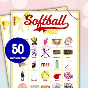 Softball Bingo, 50 einzigartige druckbare Softball Bingokarten, Kinderdruckbare, Rookie des Jahres Bingo, Spielnachtparty