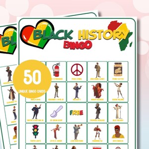 Black History Bingo - 50 Unique Printable Black History Month Bingo Cards