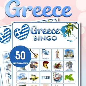Jogo de Bingo da Grécia: Atividade de Viagem Divertida para Adultos e Crianças (Download Digital)