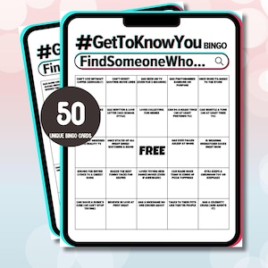 Get to Know You Bingo, Find Someone Who Bingo, 50 Human Bingo Cards, Icebreaker Office Party Game, Team Building, Family Reunion