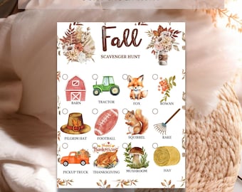 Gioco di caccia al tesoro autunnale: stampabile per bambini (download digitale)