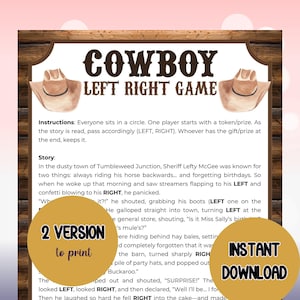 Birthday Cowboy Game (Left-Right). Wild West Pass the Prize. Cowboy Party Activity for Kids & Adults