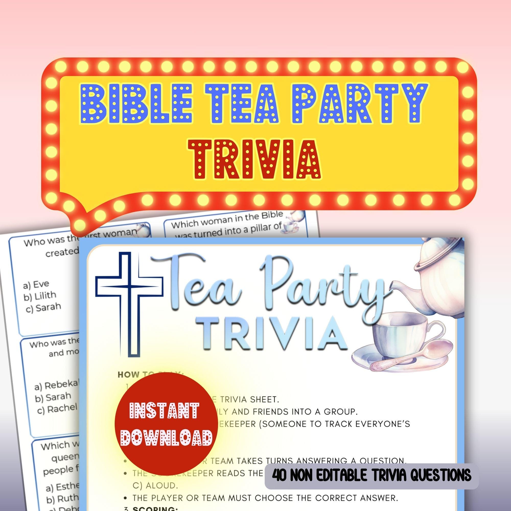 Bible Tea Party Trivia Game: Women's Ministry, Sunday School (digital ...