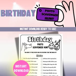 Birthday Photo Scavenger Hunt For Teens and Tweens, Instant Download, Kids Selfie Scavenger Hunt Activity - low cost birthday party idea