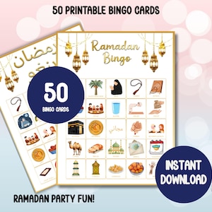 Ramadan Bingo Game: 50 Printable Cards, Islamic Activity (Digital Download)