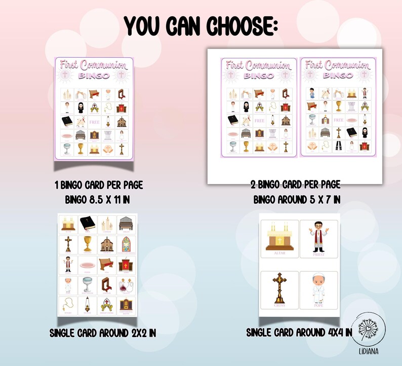 First Communion Bingo Game for Girls: Pink Religious Party (digital ...