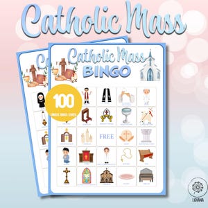 Katholische Massen-Bingo für die Erstkommunionparty, Glaubensbildungsspiel für die Kirchenparty, religiöses Bingo, Bibelaktivität für die Sonntagsschule für Kinder