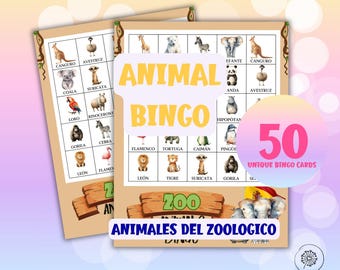 Printable Zoo Animals Bingo in Spanish: Learning Game (Digital Download)