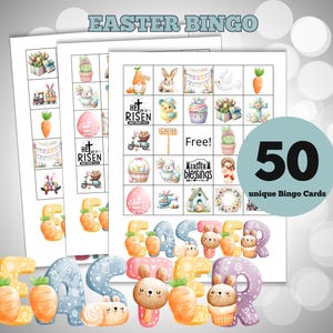 Easter Bingo,50 Printable Bunny Bingo Cards, Printable Game, Easter Game for Kids, Bunny Bingo