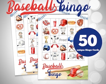 Baseball Bingo Game: 50 Unique Printable Cards (Digital Download)