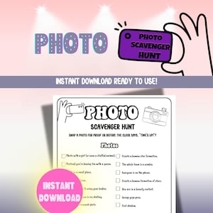 Photo Scavenger Hunt For Teens and Adults, Instant Download, Selfie Scavenger Hunt Activity - low cost birthday party idea
