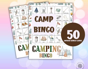 Jeu de bingo en camping : 50 cartes d'été imprimables (téléchargement numérique)