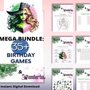 Witch Academy Party Games Bundle - 35+ utskrivbara aktivitetspaket för Emerald City-födelsedagar i PDF-format
