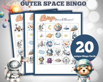 Astronaut Bingo Game: Outer Space Baby Shower, 20 Unique Cards (Digital Download)