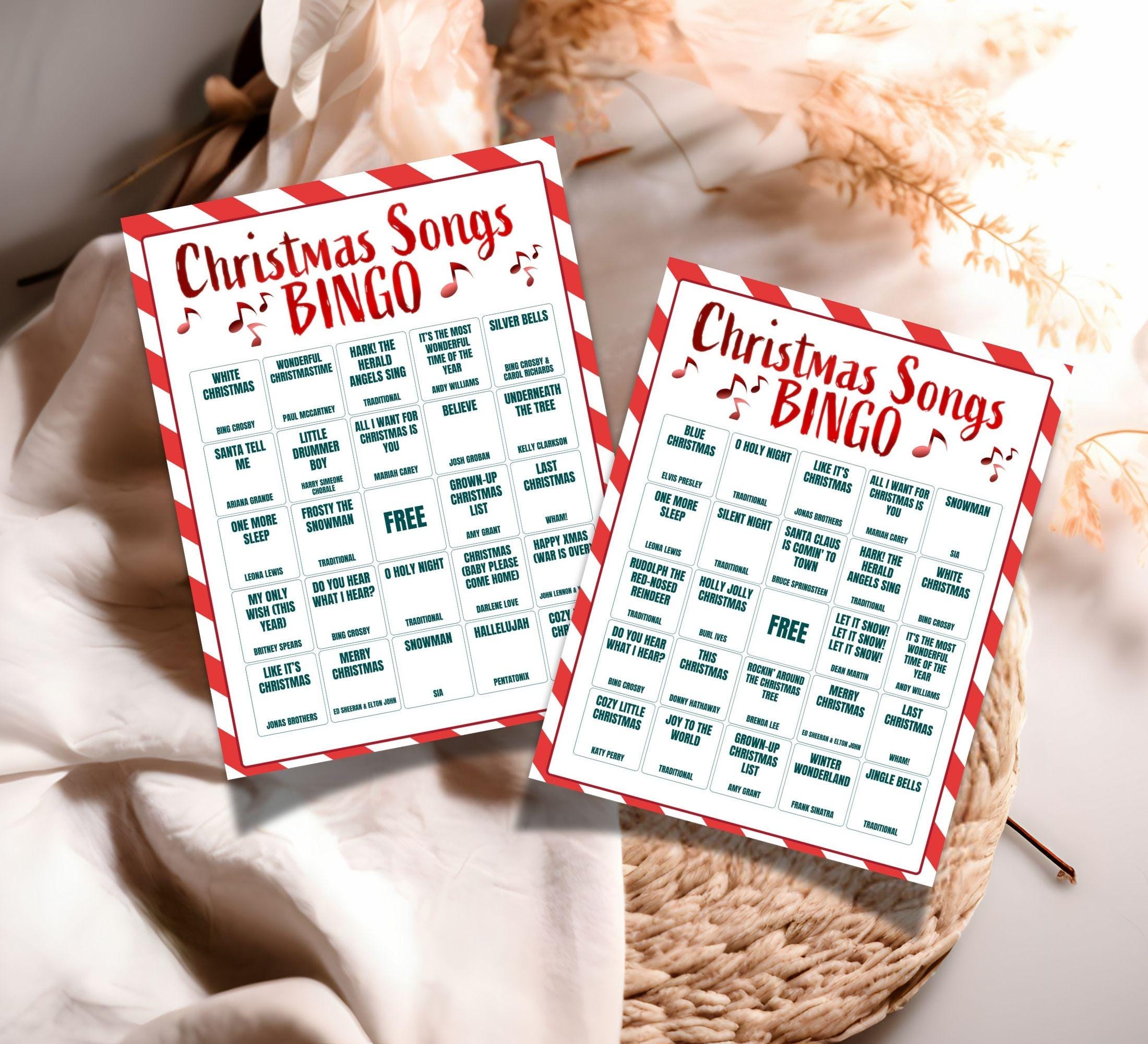 Christmas Songs Bingo Game With Playlist off Songs! 50 Bingo Cards for