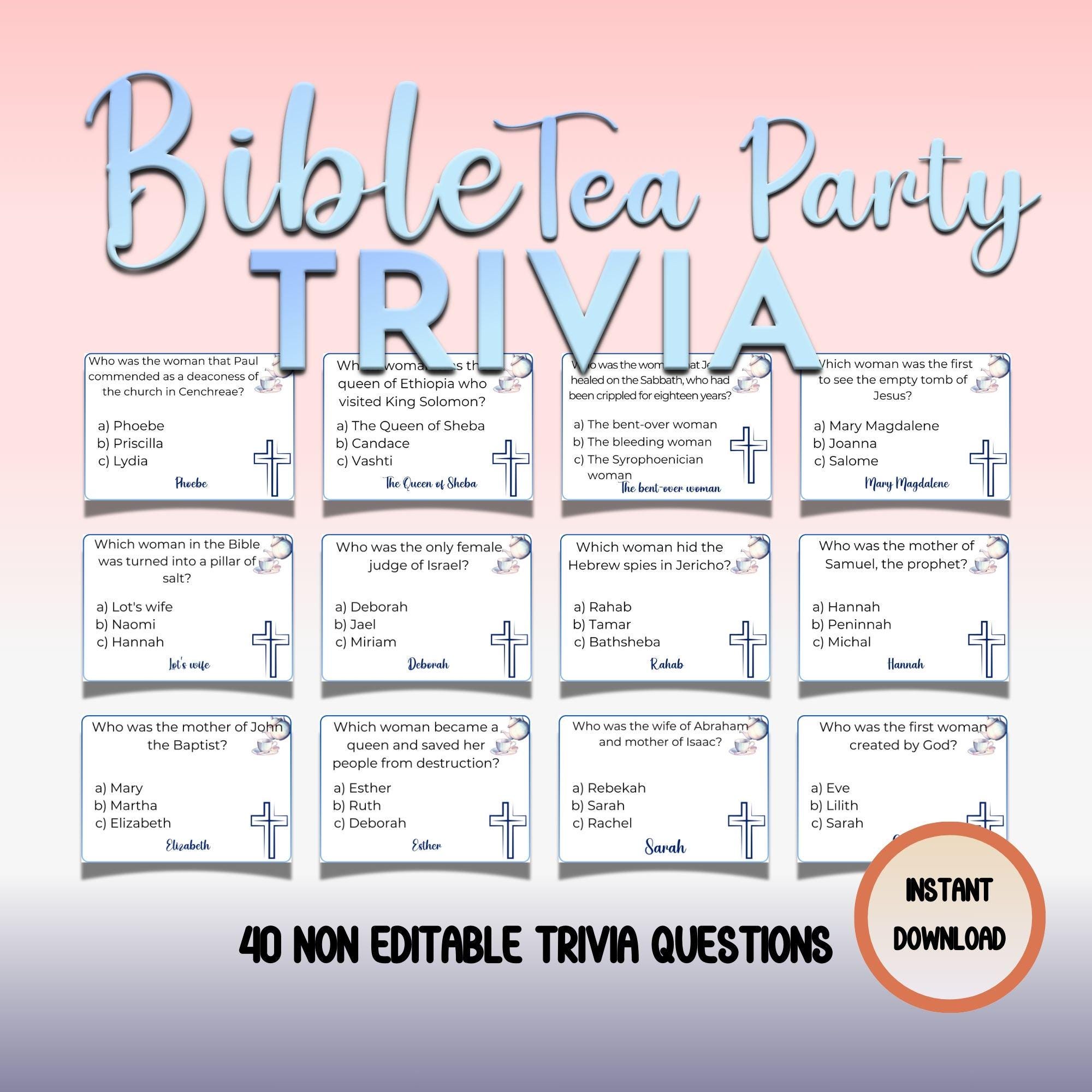 Bible Tea Party Trivia Game: Women's Ministry, Sunday School (digital ...