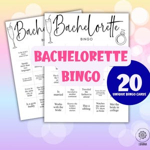 Juego de bingo para despedidas de soltera: 20 tarjetas de bingo para la noche de juegos de despedida de soltera, despedida de soltera, fiesta de despedida de soltera, juego de beber