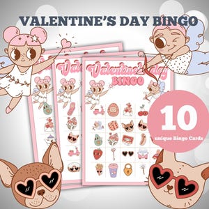 Jeu imprimable de bingo-test de la Saint-Valentin, jeu de société rétro groovy pour la Saint-Valentin - 10 cartes de bingo pour les filles soirée jeux, fête des Galantines