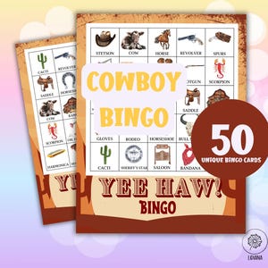 Cowboybingospel - 50 rodeobingokaarten voor jongens Game-avond, western verjaardag, cowgirl, Texas bingo, Yee Haw