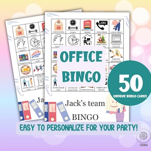 Bingo de bureau avec texte personnalisé, 50 cartes de bingo pour employés. Bricolage bingo d'entreprise, jeux de société, consolidation d'équipe, brise-glace, collègue