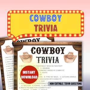 Wild West Trivia Game for Western BBQ Party! Fun Rodeo Birthday Party Games Activity for Cowboys and Cowgirls