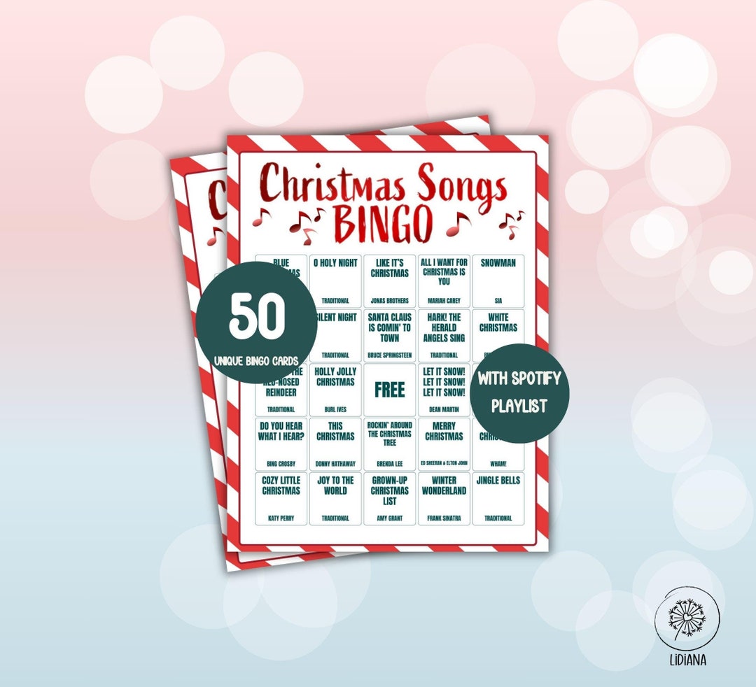 Christmas Songs Bingo Game With Playlist off Songs! 50 Bingo Cards for