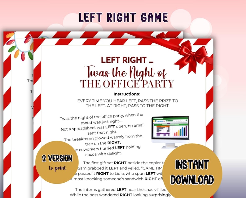 Holiday Office Party Left Right Game – Printable Pass-the-gift Story ...