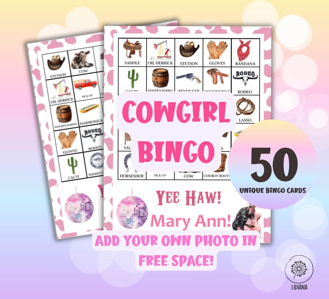 Cowgirl Bingo Game: 50 Western DIY Cards for Bachelorette Party ...