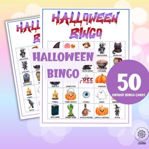 Halloween Bingo Game - 50 Bingo Cards for Scary Movie Game Night, Spooky Birthday, Halloween Activity