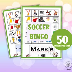 Jogo de bingo de futebol com texto personalizado - 50 cartões de bingo de futebol DIY para noite de jogos de meninos, atividade de time de futebol para crianças, jogo de festa de treinador