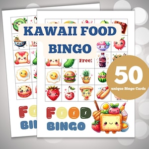 Voedselbingo, fastfoodbingo, verjaardagsfeestjes, familiereüniespel voor einde school, kawaii restaurant digitale download voor kinderen