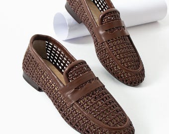 Retro 90s Penny Loafers, Leather Moccasin Loafers, Steel Toe