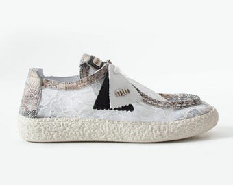 Rush White Lace Leather Sneakers for Women – Handmade Casual Shoes