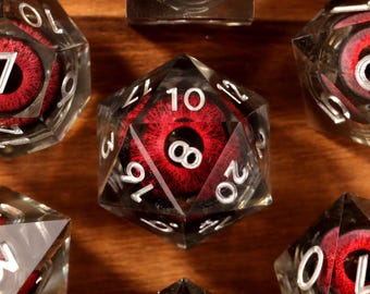 Jeu de dés à noyau liquide rond rouge noir, cadeau TTRPG de vampire démoniaque