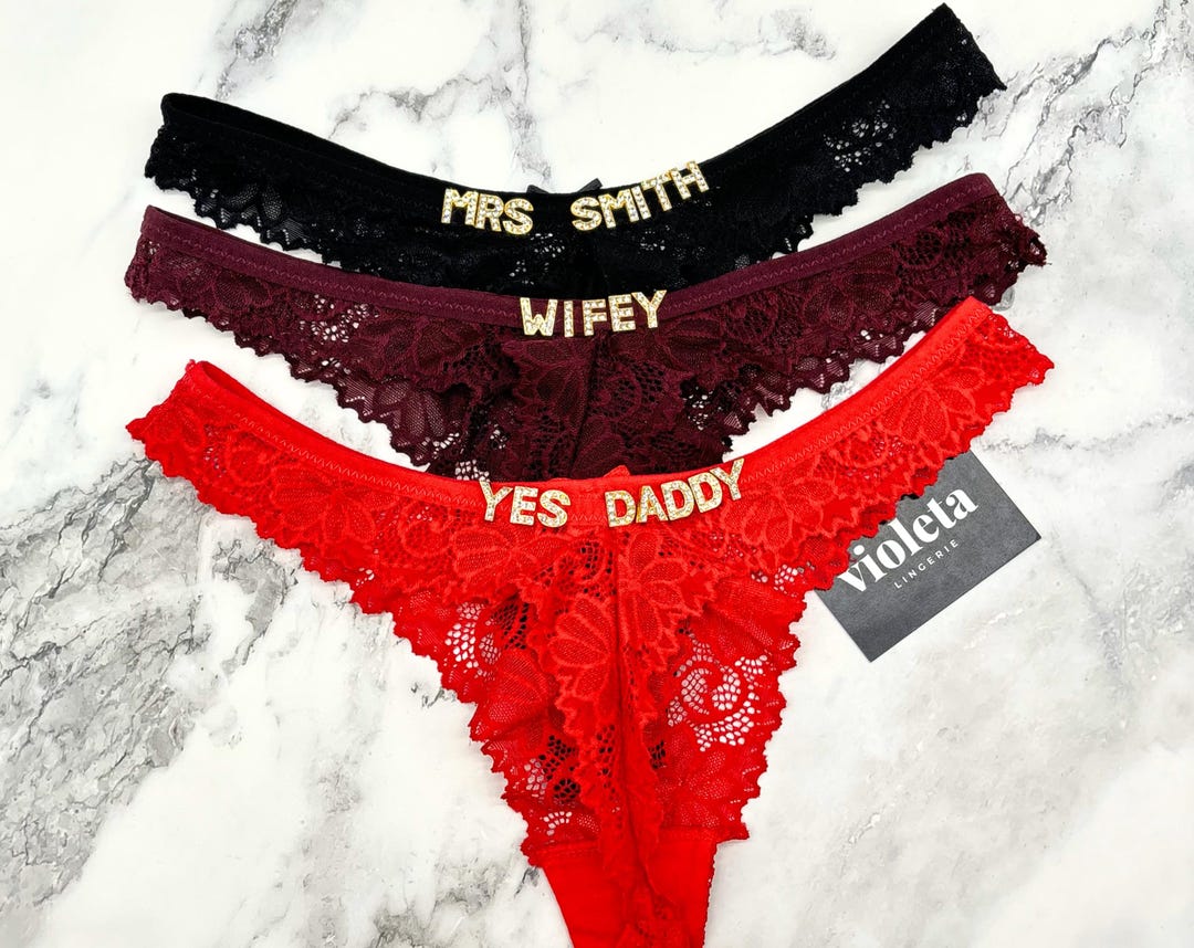 Custom Name Thong Lingerie With Gold Charms, Personalised Lingerie for ...
