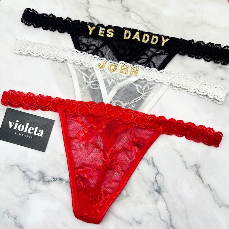 Custom Thong G-strings With Gold Charms Name, Personalised Thong With ...