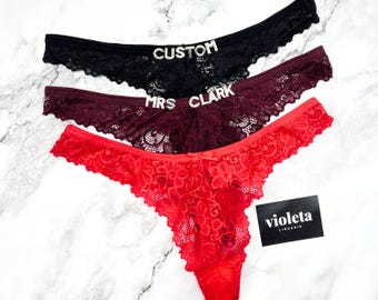 Tanga de encaje con nombre personalizado, tanga con nombre personalizado, tanga con nombre personalizado, tanga personalizada con dijes de plata