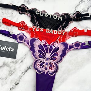 Tanga con nombre personalizado, ropa interior personalizada con letras de dijes, hermoso tanga personalizado con diseño de mariposa, regalo de aniversario