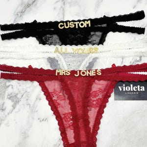 Personalized Thong With Name, Custom Thong, Anniversary Gift, Custom Thong With Gold Charms Name