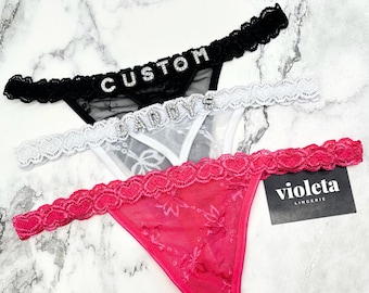 Custom Name Lace Thong, Personalised Name Thong, Custom Name Thong