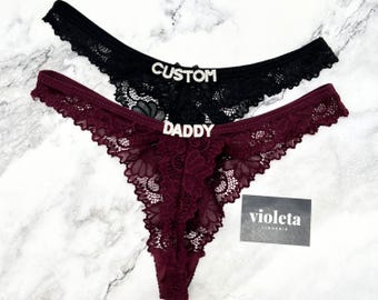 Custom Name Lace Thong, Personalised Name Thong, Custom Name Thong