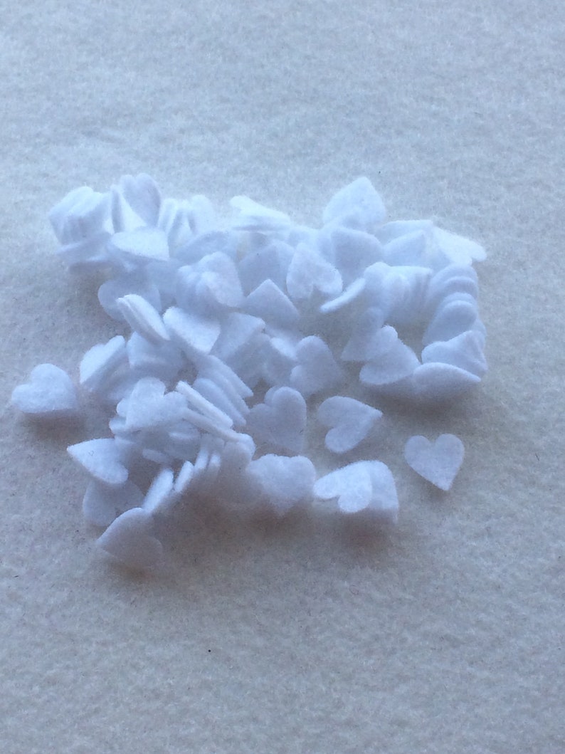 100 Die cut Tiny 1/2 White Felt Hearts, Valentines image 1